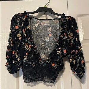 Urban Outfitters Black Orange Crop Blouse